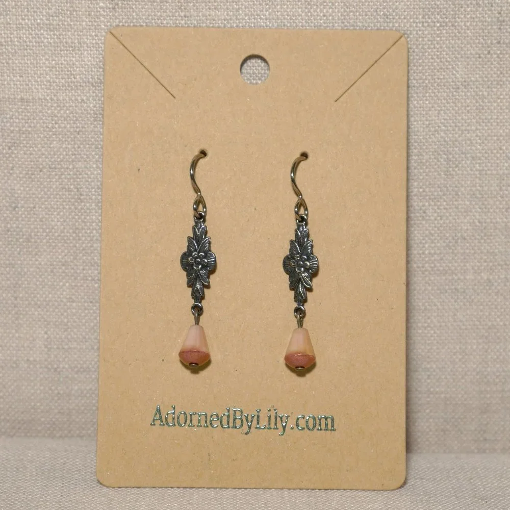 Hand Crafted Handmade Earrings Pink Victorian Style Dangle Earrings - Picture 2 of 4